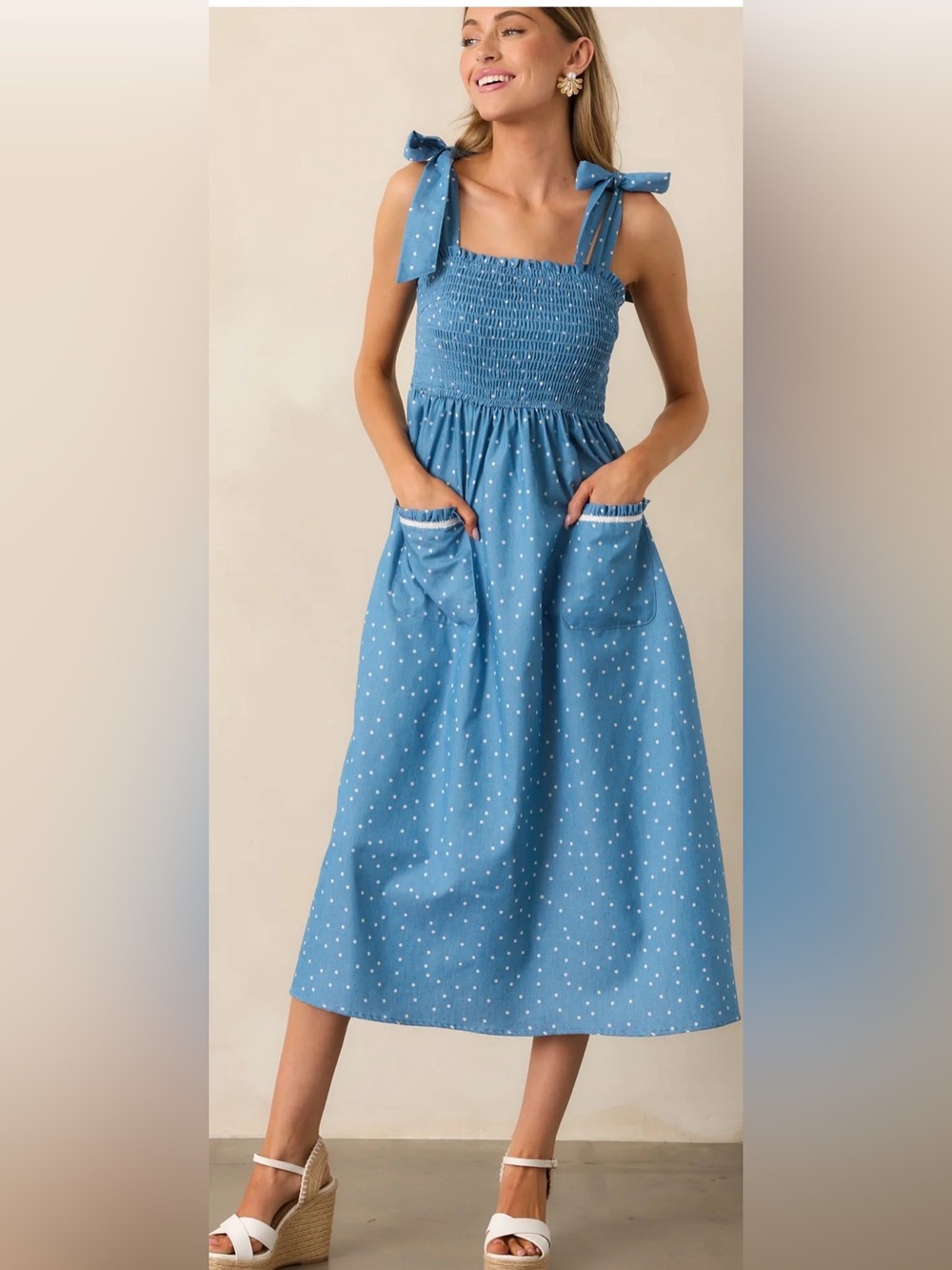 Entro Picnic in The Park blue polkadot midi dress